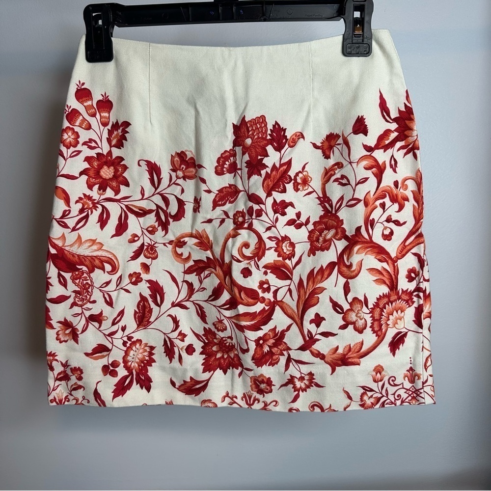 Talbots Skirt Womens Sz 2 Petites Orange Floral Cream Pencil Career
